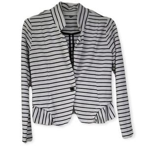 LE SHOP White/Black Stripe Ruffle Cotton Blazer‎ M
